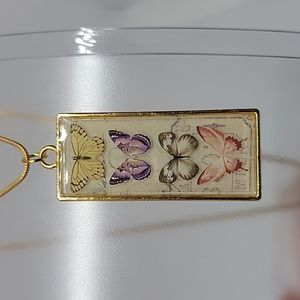 Gold Butterfly Shadowbox Resin Necklace